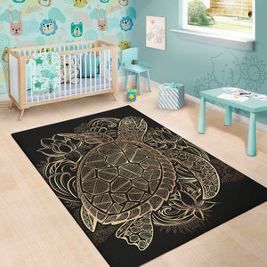 Black And Gold Sea Turtle Print Area Rug