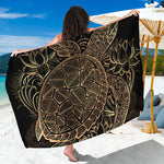 Black And Gold Sea Turtle Print Beach Sarong Wrap
