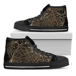 Black And Gold Sea Turtle Print Black High Top Shoes
