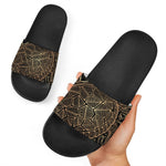 Black And Gold Sea Turtle Print Black Slide Sandals