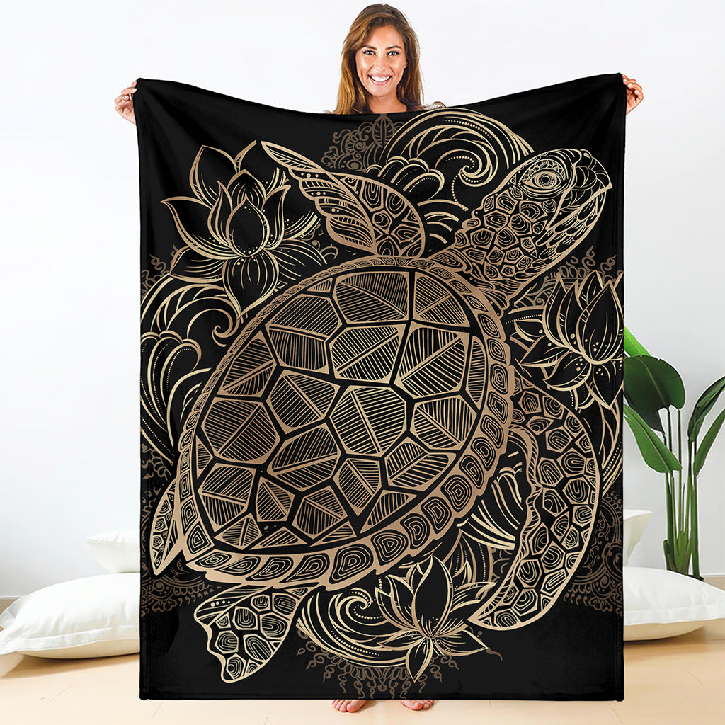 Black And Gold Sea Turtle Print Blanket