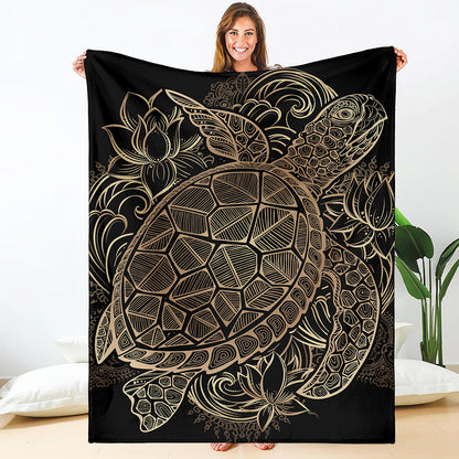 Black And Gold Sea Turtle Print Blanket