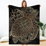 Black And Gold Sea Turtle Print Blanket