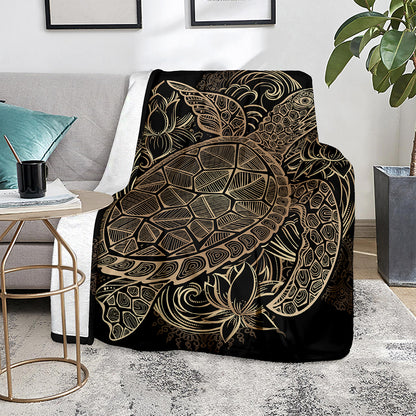 Black And Gold Sea Turtle Print Blanket