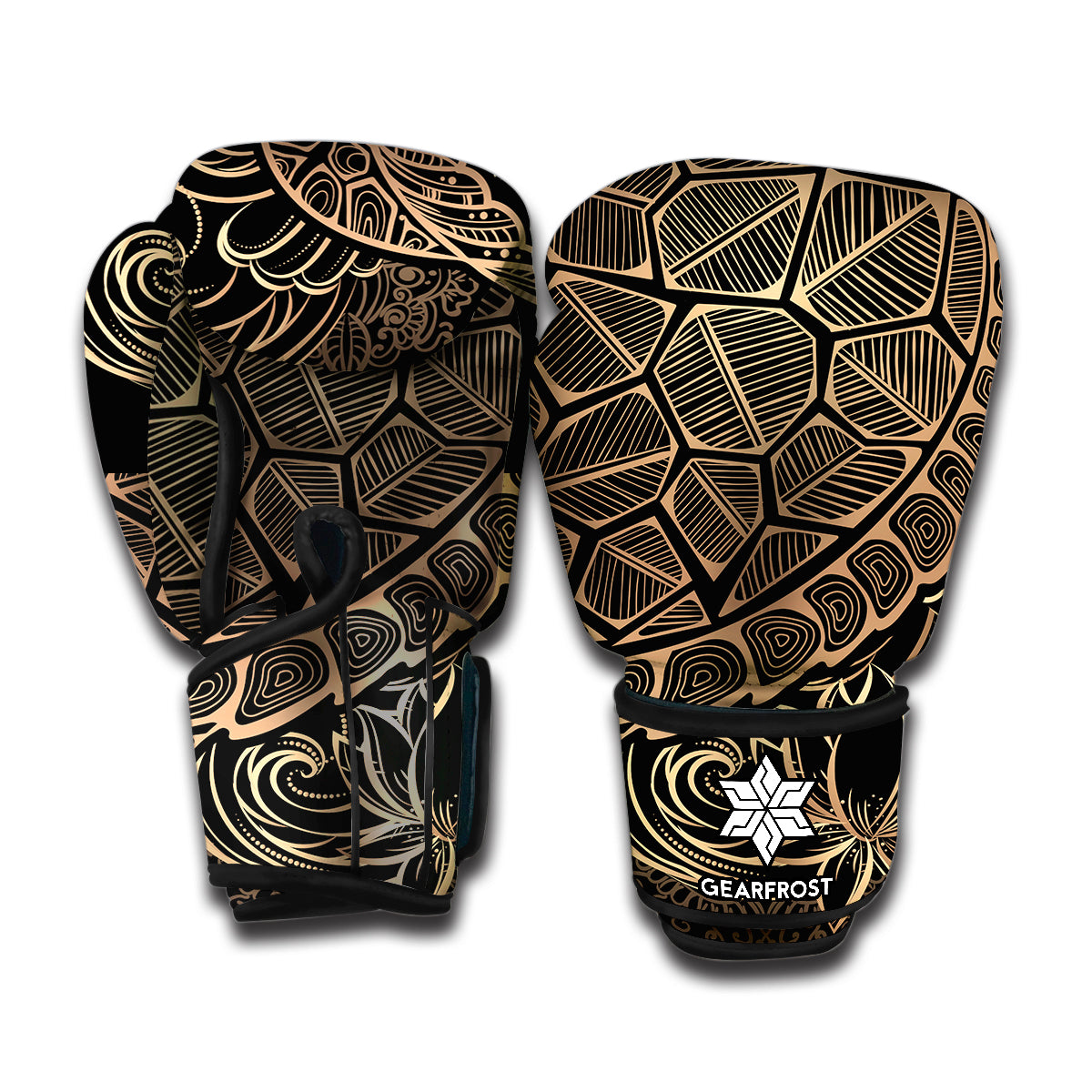 Black And Gold Sea Turtle Print Boxing Gloves