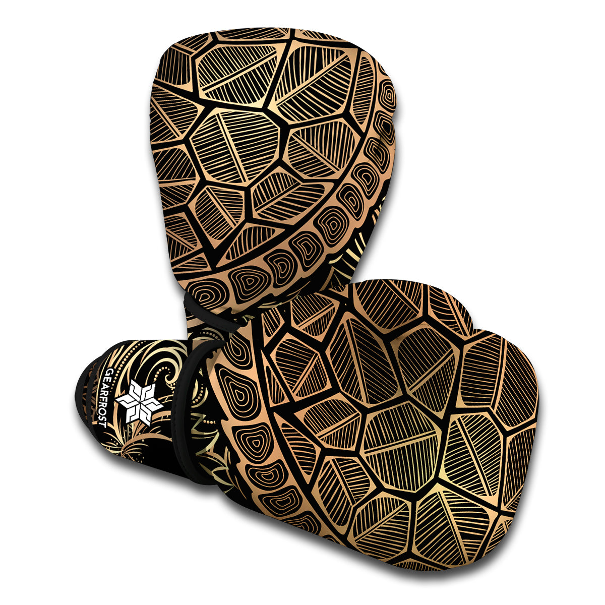 Black And Gold Sea Turtle Print Boxing Gloves