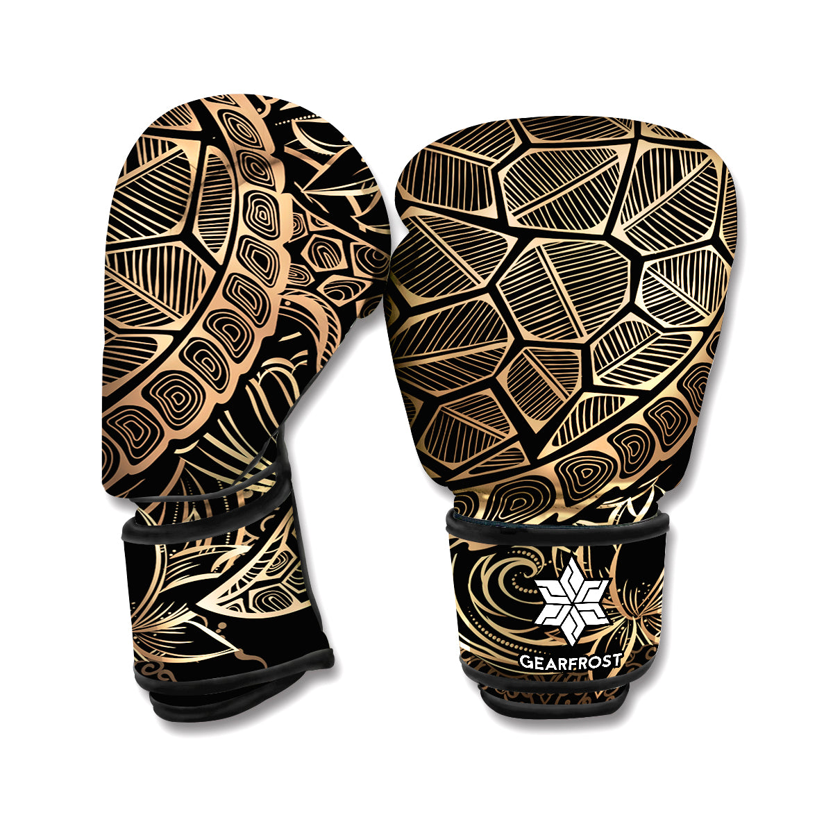 Black And Gold Sea Turtle Print Boxing Gloves