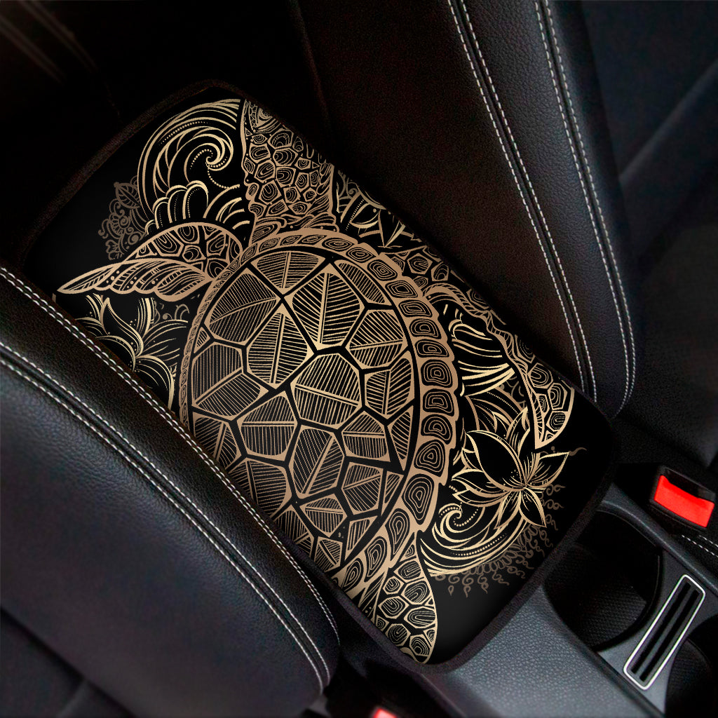 Black And Gold Sea Turtle Print Car Center Console Cover