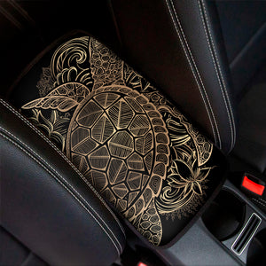 Black And Gold Sea Turtle Print Car Center Console Cover