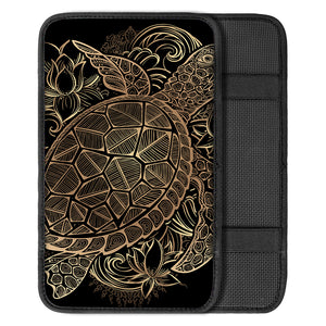 Black And Gold Sea Turtle Print Car Center Console Cover