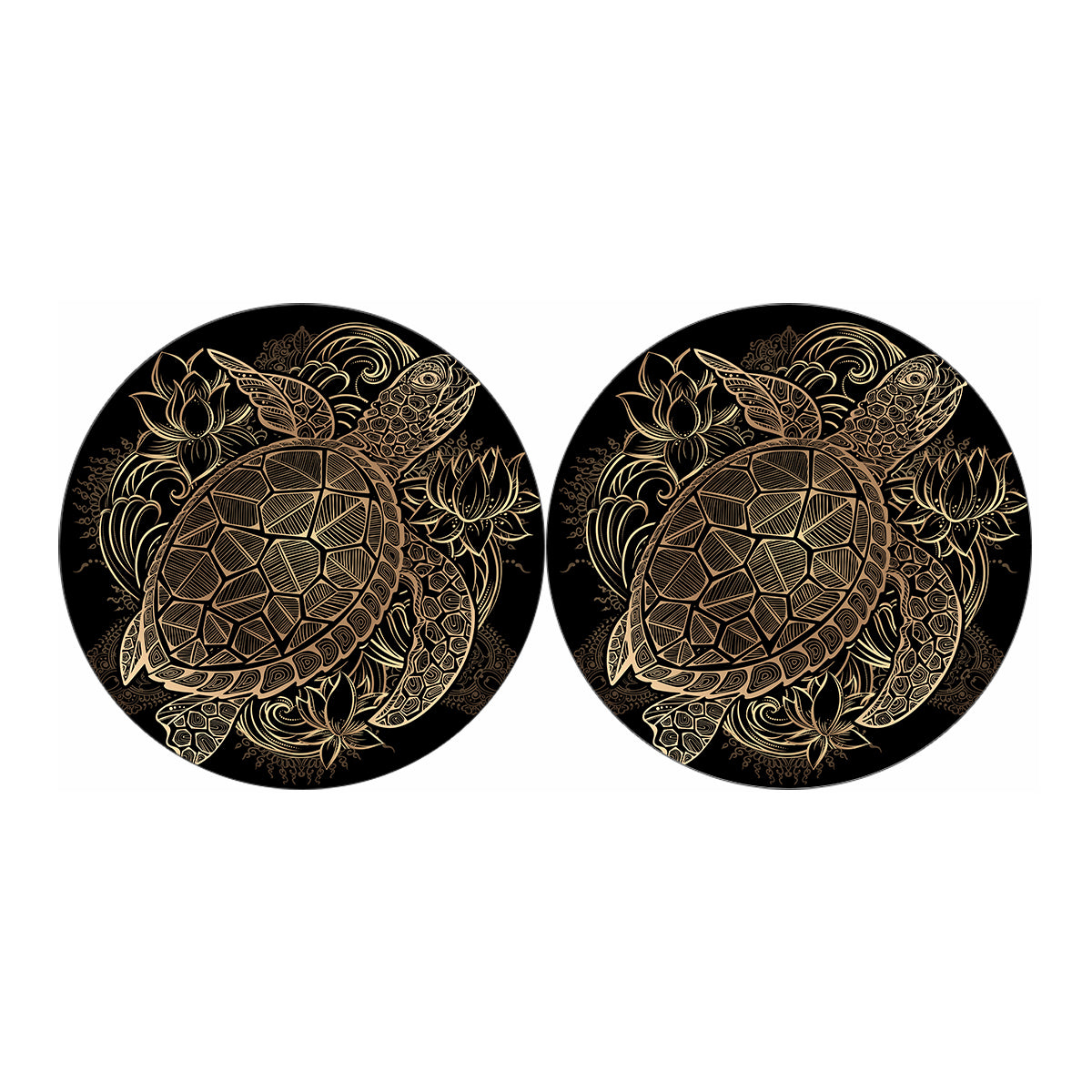 Black And Gold Sea Turtle Print Car Coasters