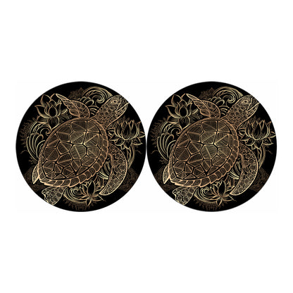 Black And Gold Sea Turtle Print Car Coasters