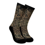 Black And Gold Sea Turtle Print Crew Socks