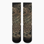 Black And Gold Sea Turtle Print Crew Socks