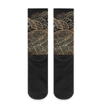 Black And Gold Sea Turtle Print Crew Socks