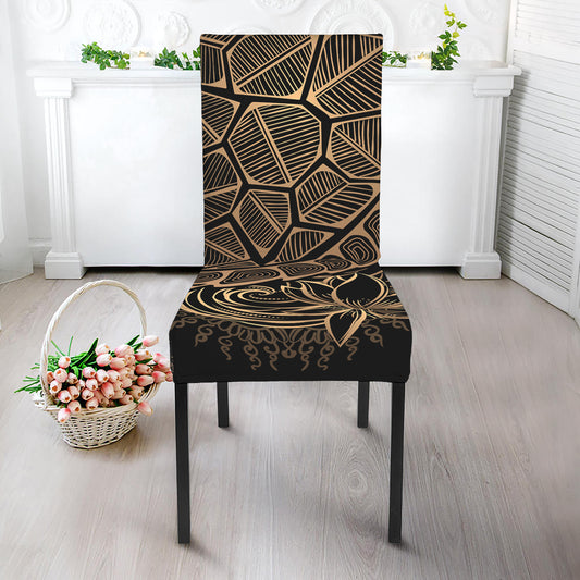 Black And Gold Sea Turtle Print Dining Chair Slipcover