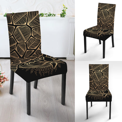 Black And Gold Sea Turtle Print Dining Chair Slipcover