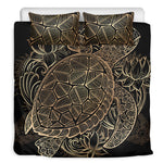 Black And Gold Sea Turtle Print Duvet Cover Bedding Set