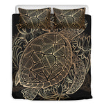 Black And Gold Sea Turtle Print Duvet Cover Bedding Set