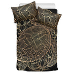 Black And Gold Sea Turtle Print Duvet Cover Bedding Set