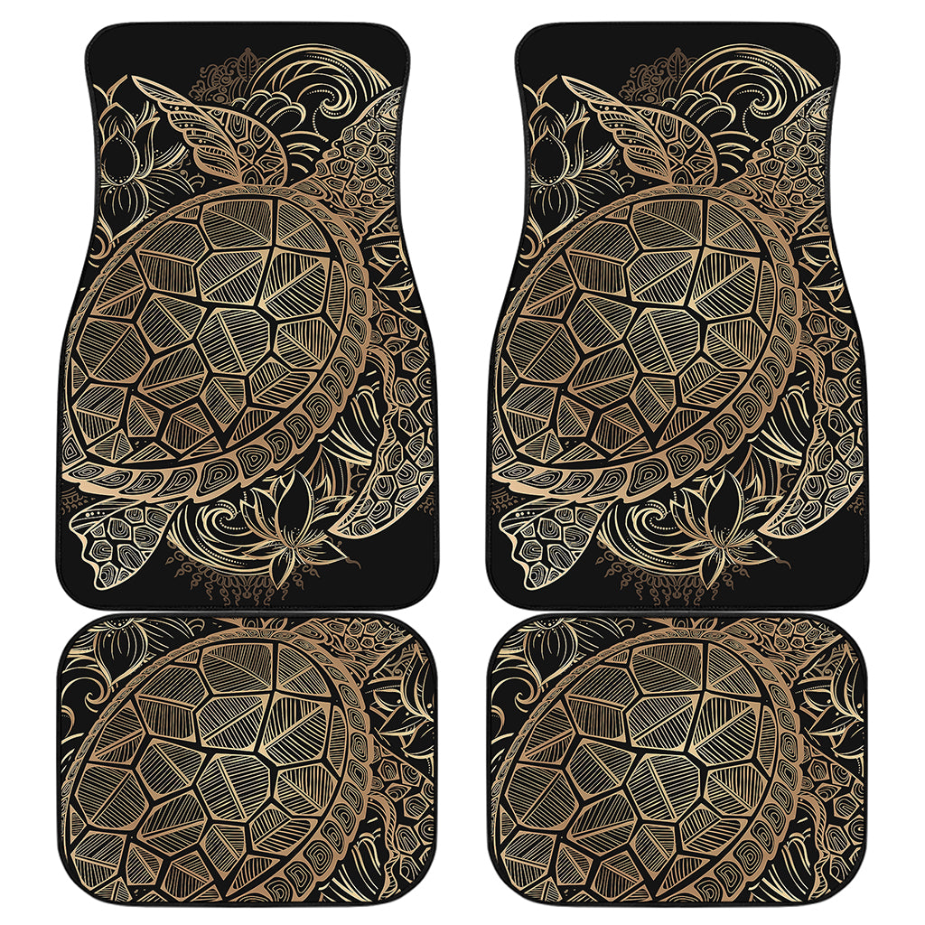 Black And Gold Sea Turtle Print Front and Back Car Floor Mats