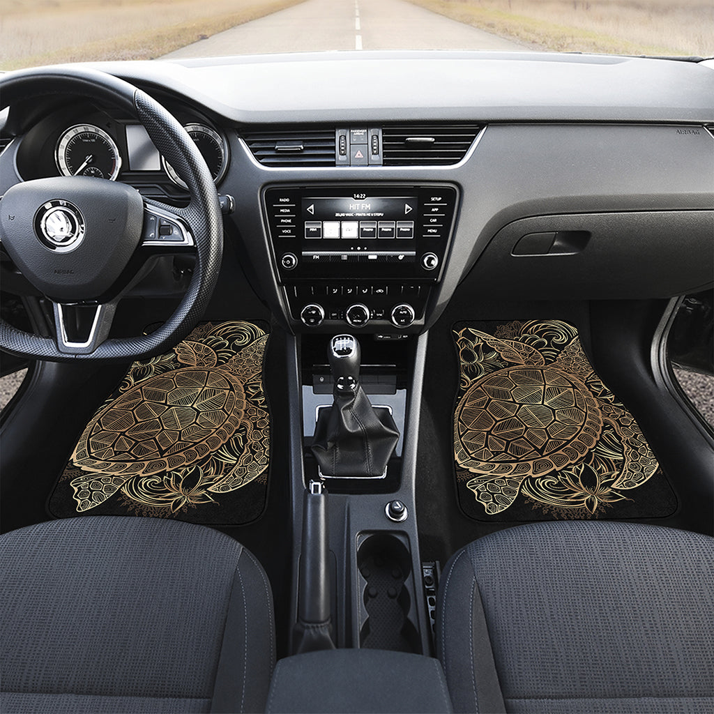 Black And Gold Sea Turtle Print Front and Back Car Floor Mats