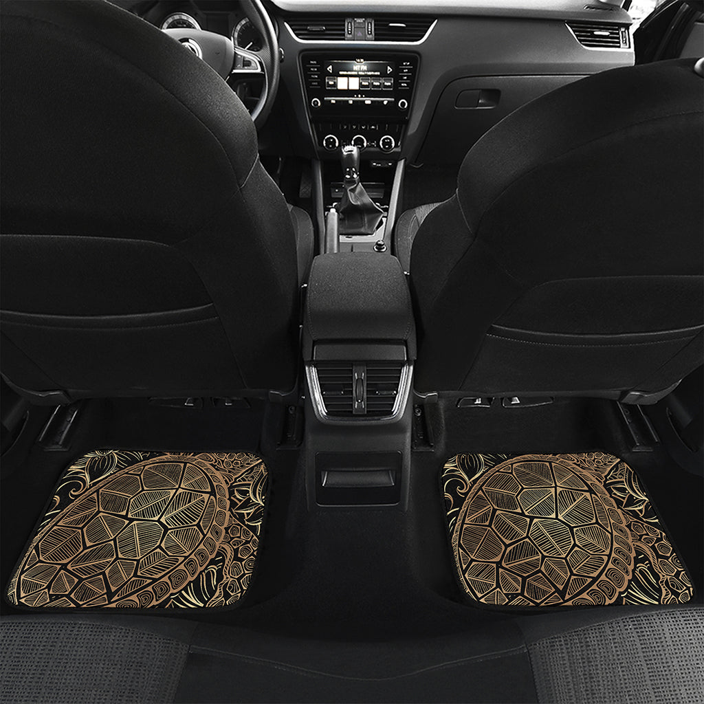 Black And Gold Sea Turtle Print Front and Back Car Floor Mats