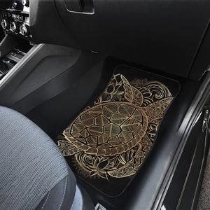 Black And Gold Sea Turtle Print Front and Back Car Floor Mats