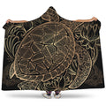 Black And Gold Sea Turtle Print Hooded Blanket