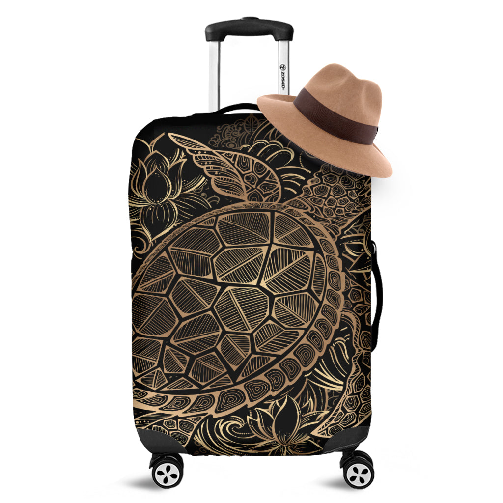 Black And Gold Sea Turtle Print Luggage Cover