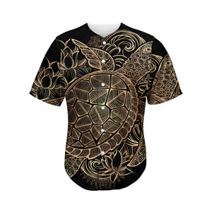 Black And Gold Sea Turtle Print Men's Baseball Jersey