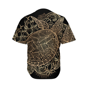 Black And Gold Sea Turtle Print Men's Baseball Jersey