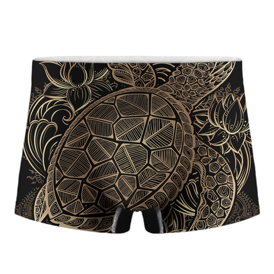 Black And Gold Sea Turtle Print Men's Boxer Briefs