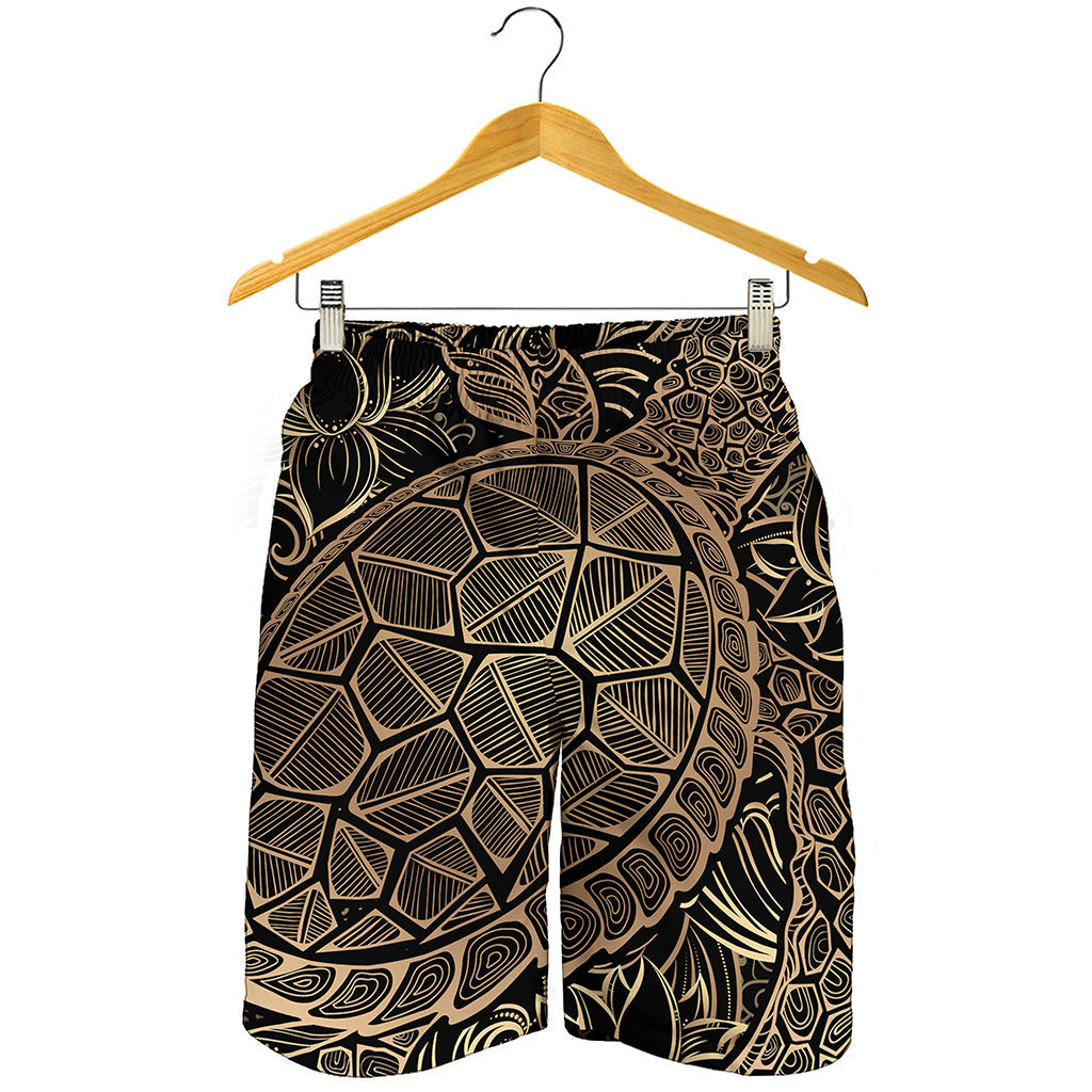 Black And Gold Sea Turtle Print Men's Shorts