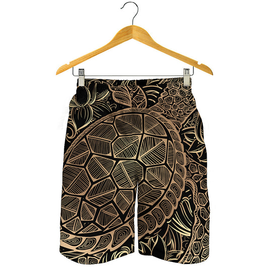 Black And Gold Sea Turtle Print Men's Shorts