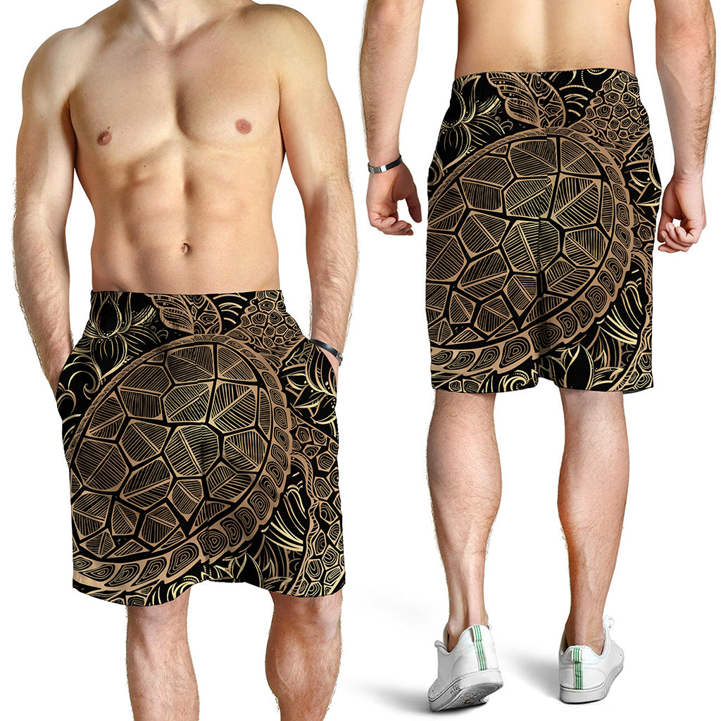 Black And Gold Sea Turtle Print Men's Shorts