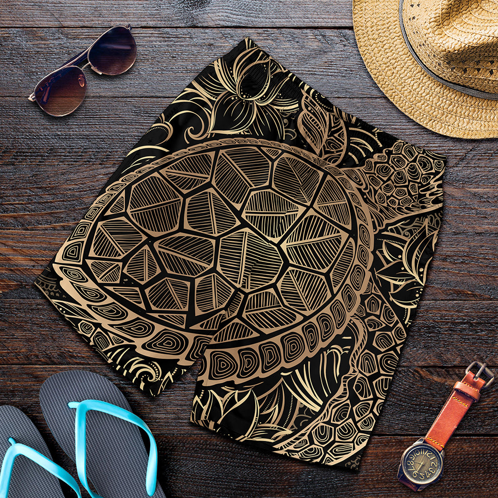 Black And Gold Sea Turtle Print Men's Shorts