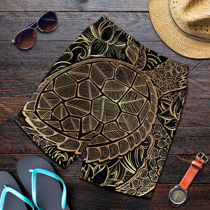 Black And Gold Sea Turtle Print Men's Shorts