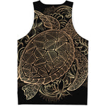 Black And Gold Sea Turtle Print Men's Tank Top