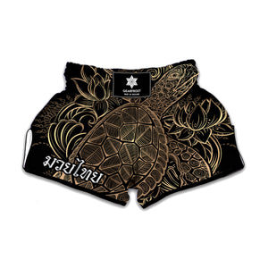 Black And Gold Sea Turtle Print Muay Thai Boxing Shorts