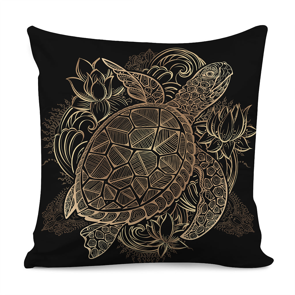 Black And Gold Sea Turtle Print Pillow Cover
