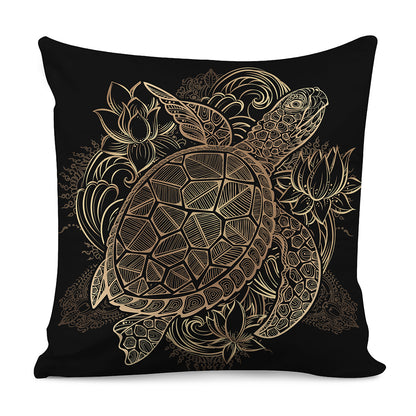 Black And Gold Sea Turtle Print Pillow Cover
