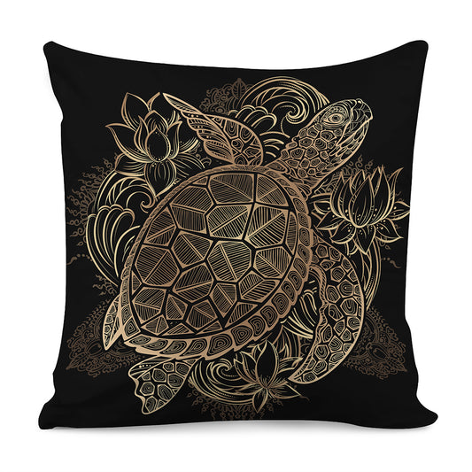Black And Gold Sea Turtle Print Pillow Cover