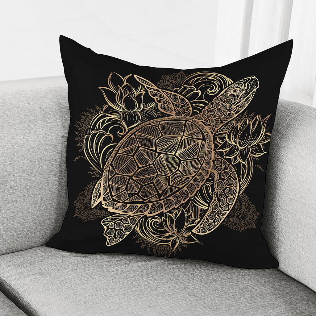 Black And Gold Sea Turtle Print Pillow Cover