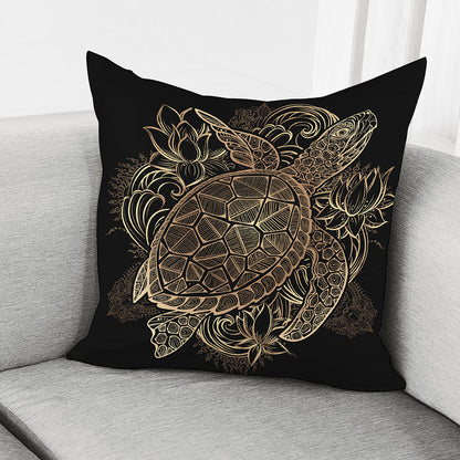 Black And Gold Sea Turtle Print Pillow Cover