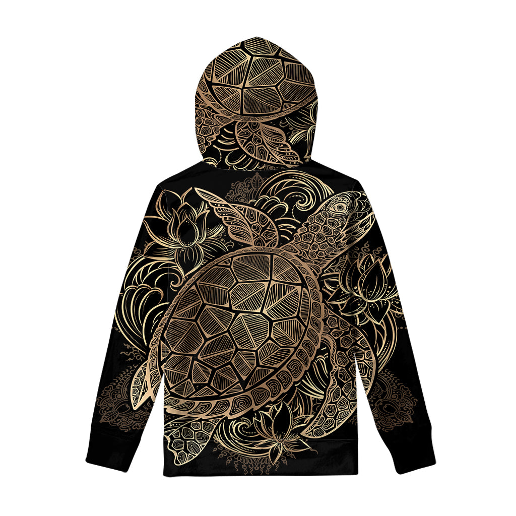 Black And Gold Sea Turtle Print Pullover Hoodie