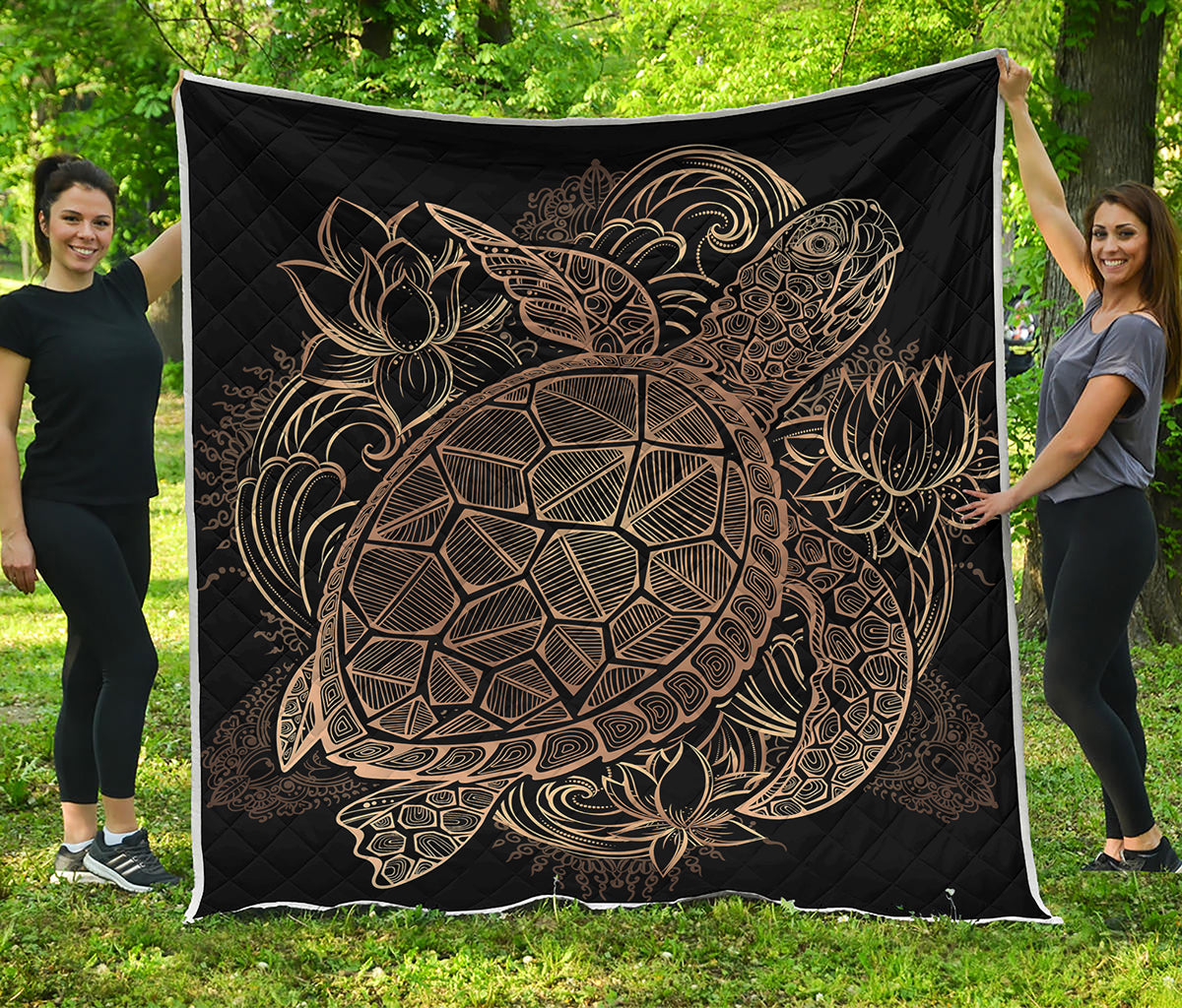 Black And Gold Sea Turtle Print Quilt