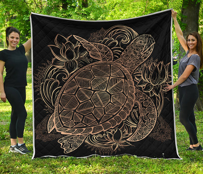 Black And Gold Sea Turtle Print Quilt