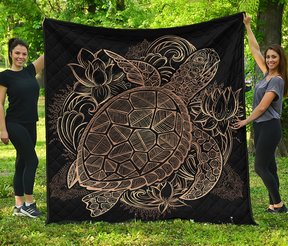 Black And Gold Sea Turtle Print Quilt