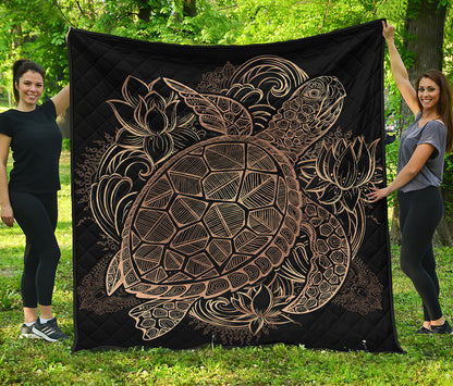 Black And Gold Sea Turtle Print Quilt